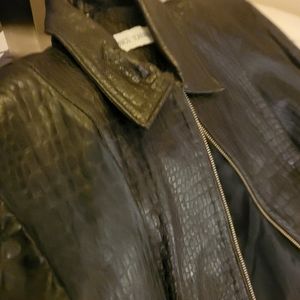 Black crocodile print Leather Jacket